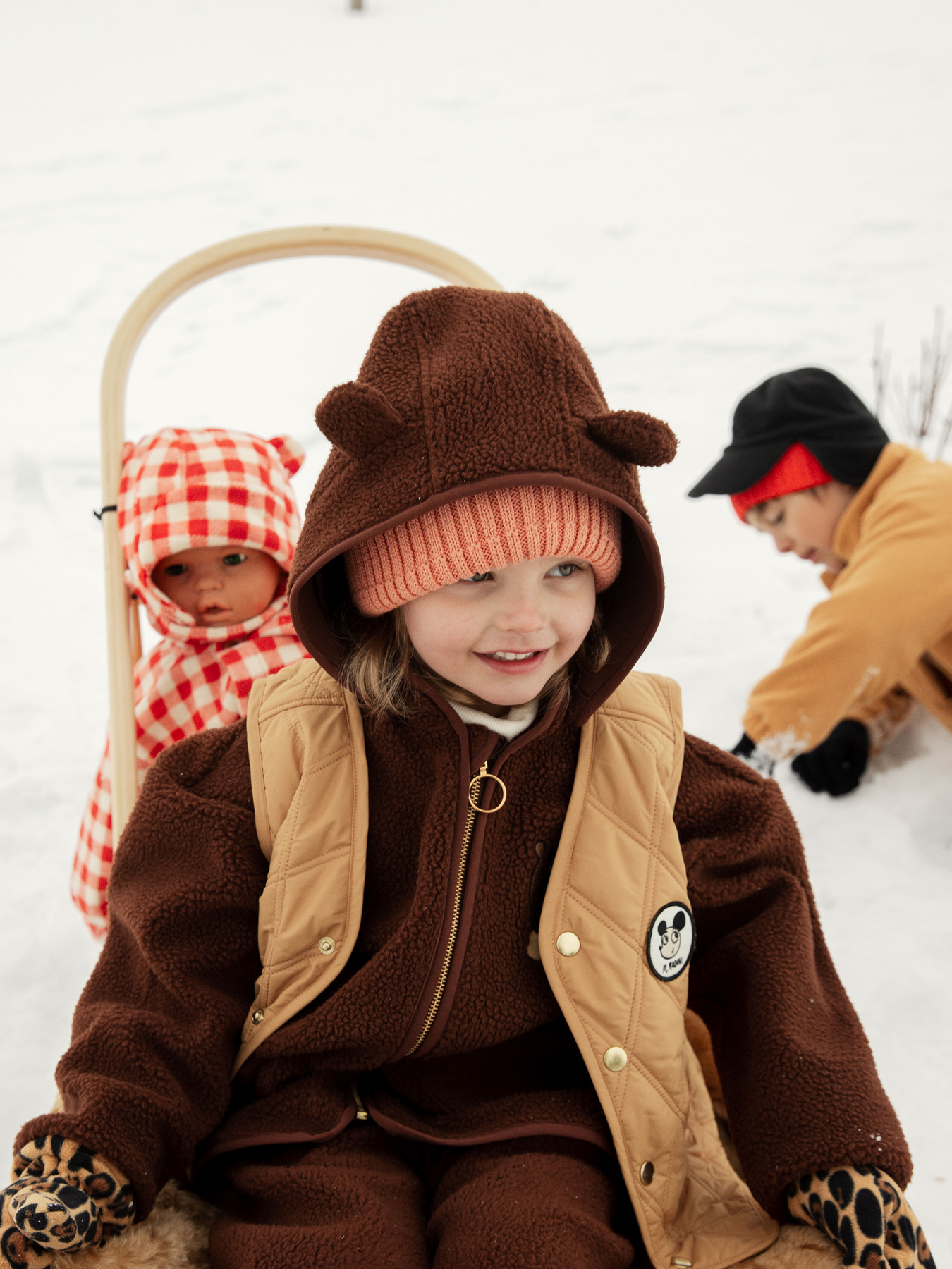 Leopard Fleece Mittens Brown | Mini Rodini