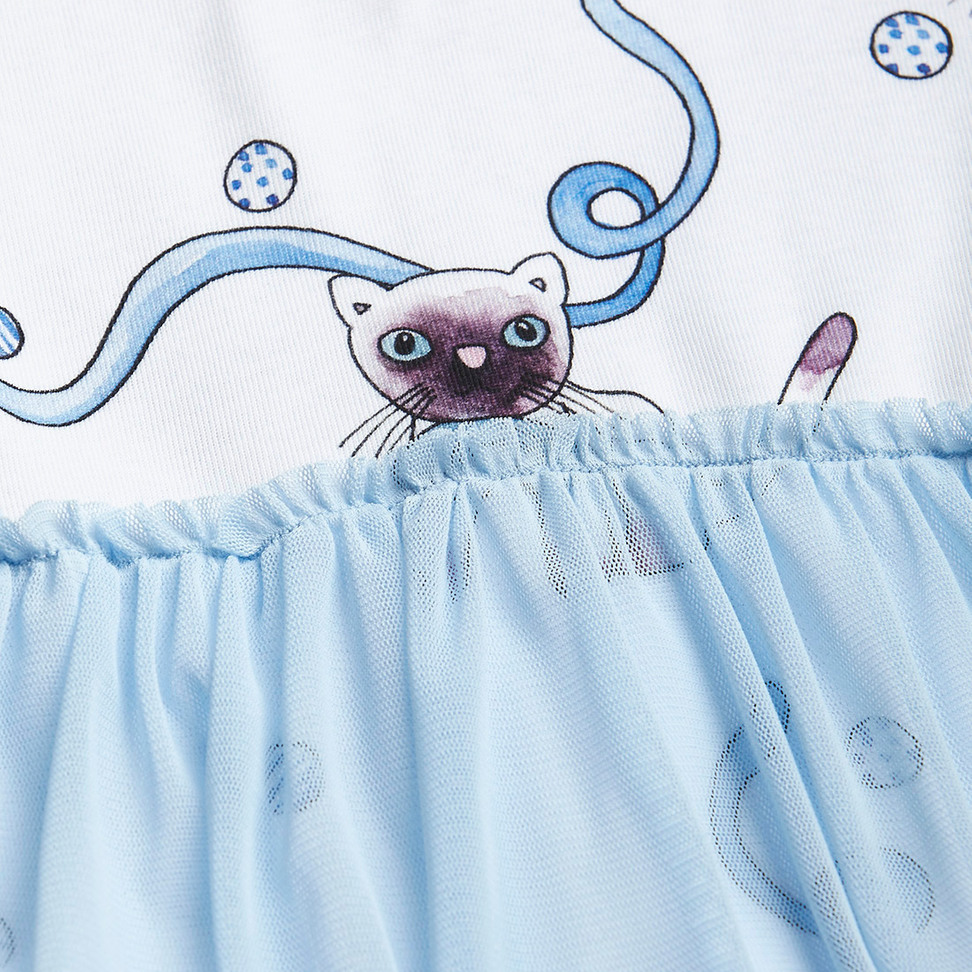 mini rodini CAT SP LS DRESS White 猫ワンピース Siamese Cat Tulle Skirt Bodysuit White | Mini Rodini