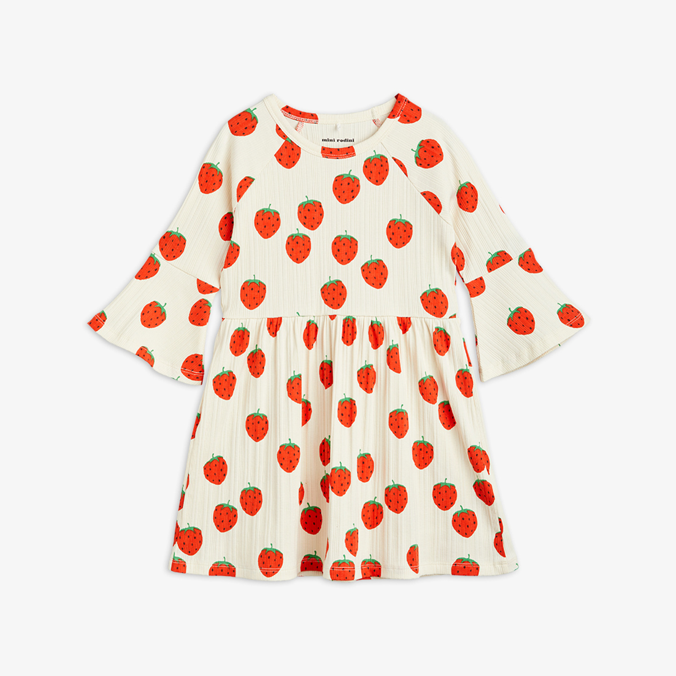Strawberries Trumpet Sleeve Dress Offwhite | Mini Rodini