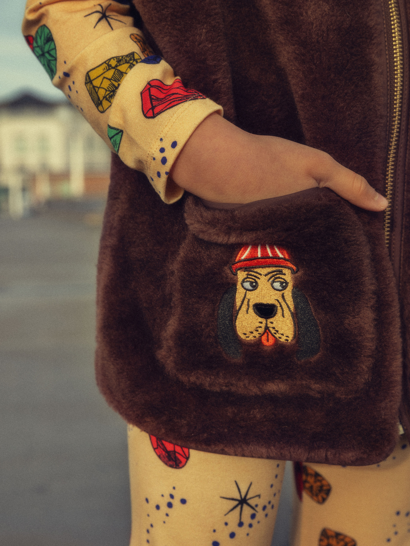 Bloodhound Faux Fur Vest Brown | Mini Rodini