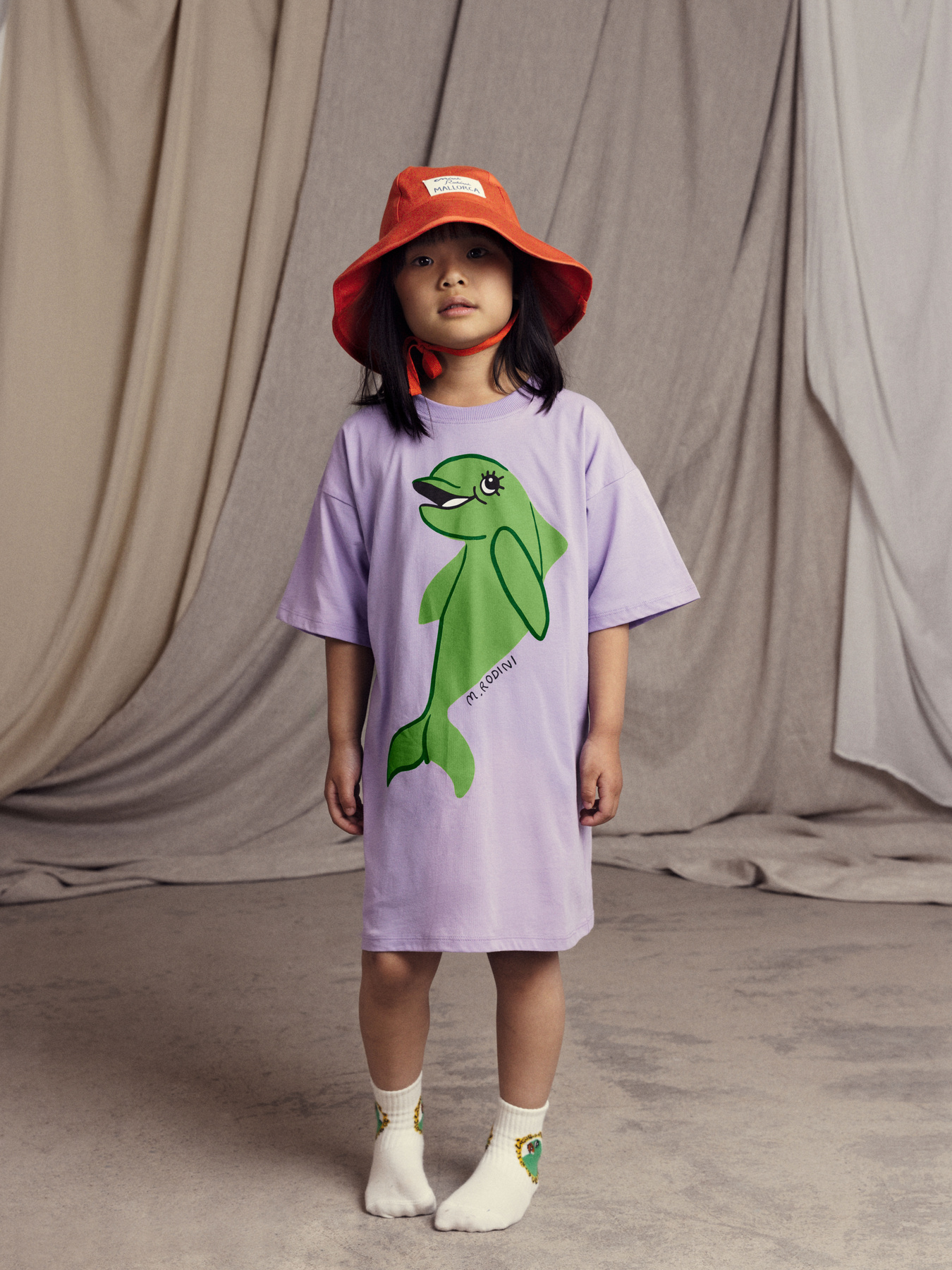 mini rodini dolphin dress Dolphin cotton jersey dress in pink - Mini Rodini