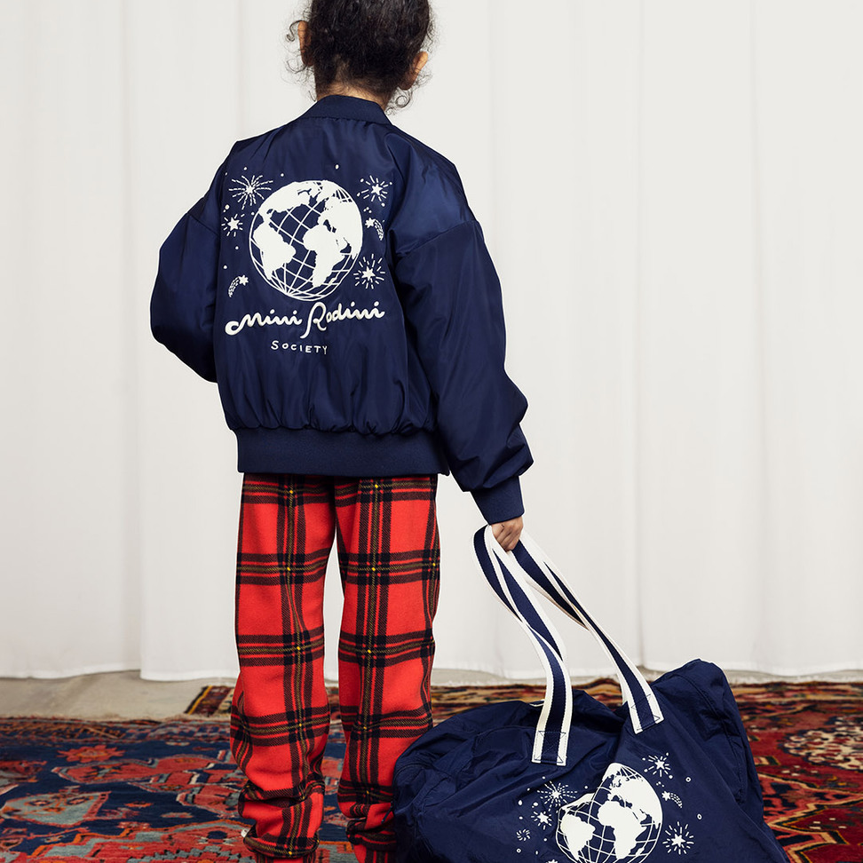 Mini Rodini Society Embroidered Baseball Jacket Blue | Mini