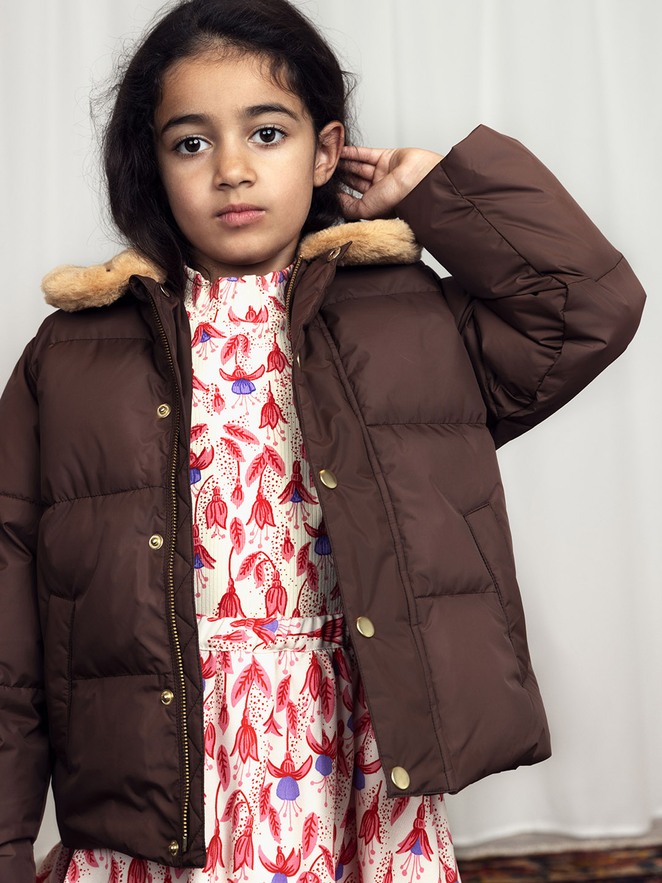Dog Embroidered Puffer Jacket Brown | Mini Rodini
