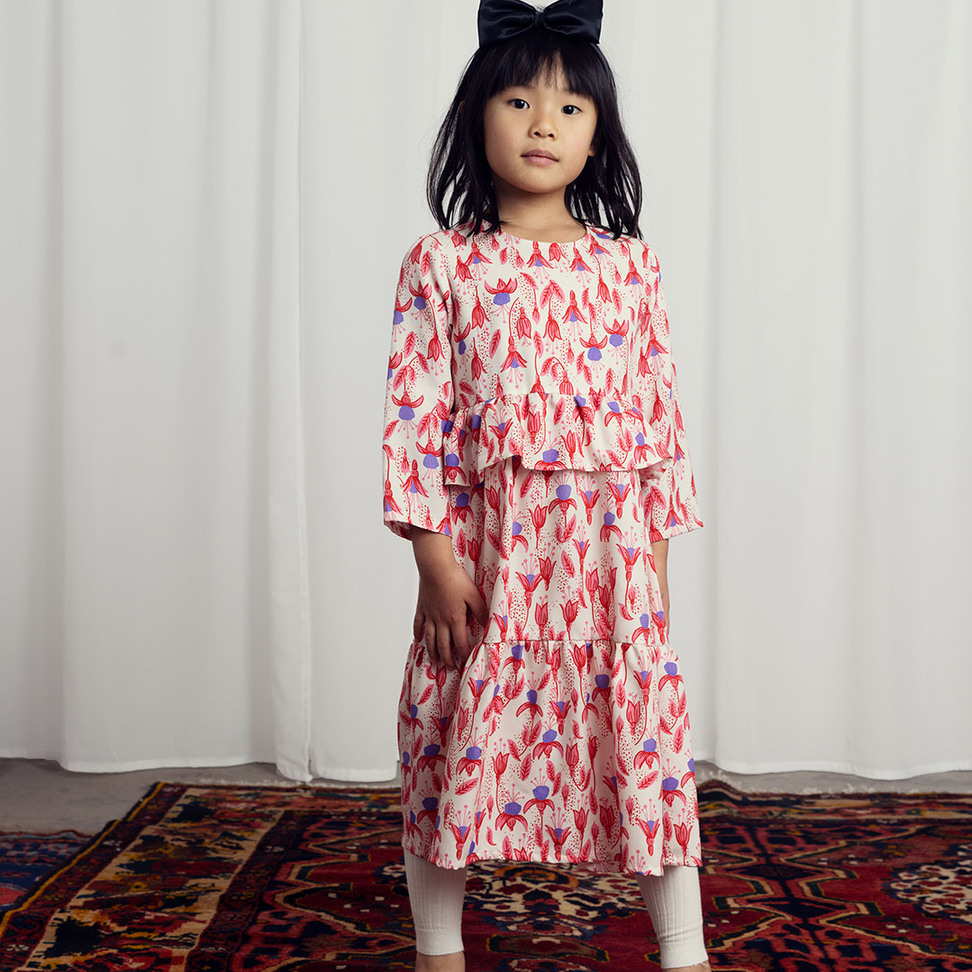 【新品】mini rodini roses woven dress 92/98 Roses puff-sleeve cotton dress in pink - Mini Rodini | Mytheresa