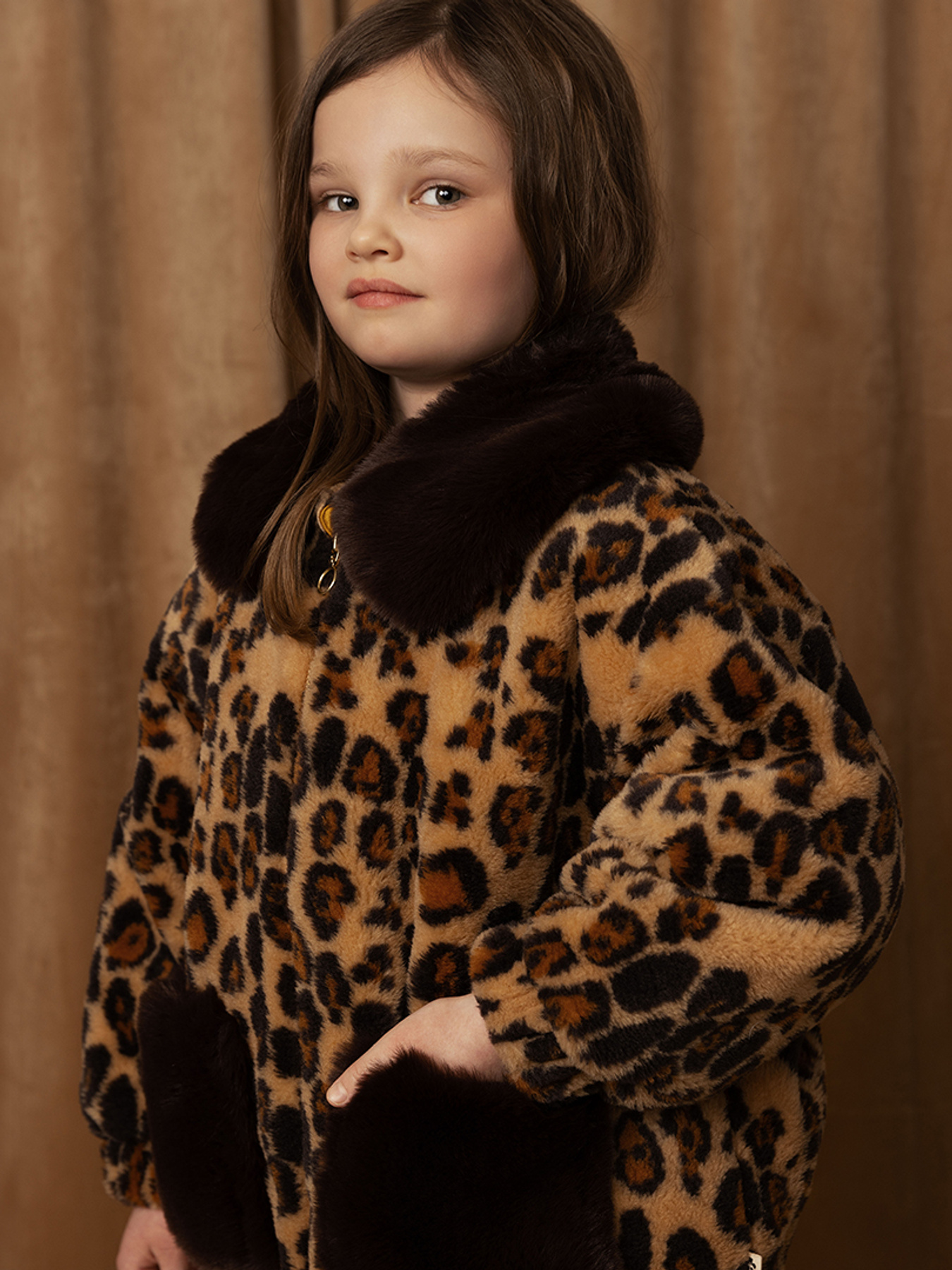 【超美品】mini rodini ライオン柄ジャケット（130）ミニロディーニ Leopard Faux Fur Jacket Beige | Mini Rodini