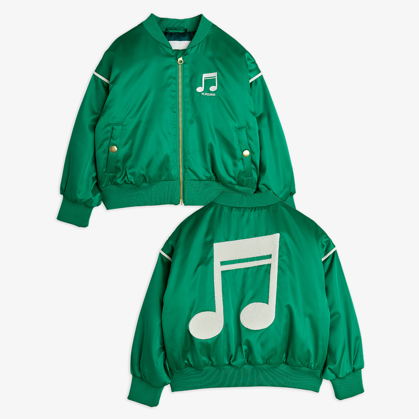 mini rodini  エレファント ベースボールジャケット Note Satin Baseball jacket Green | Mini Rodini
