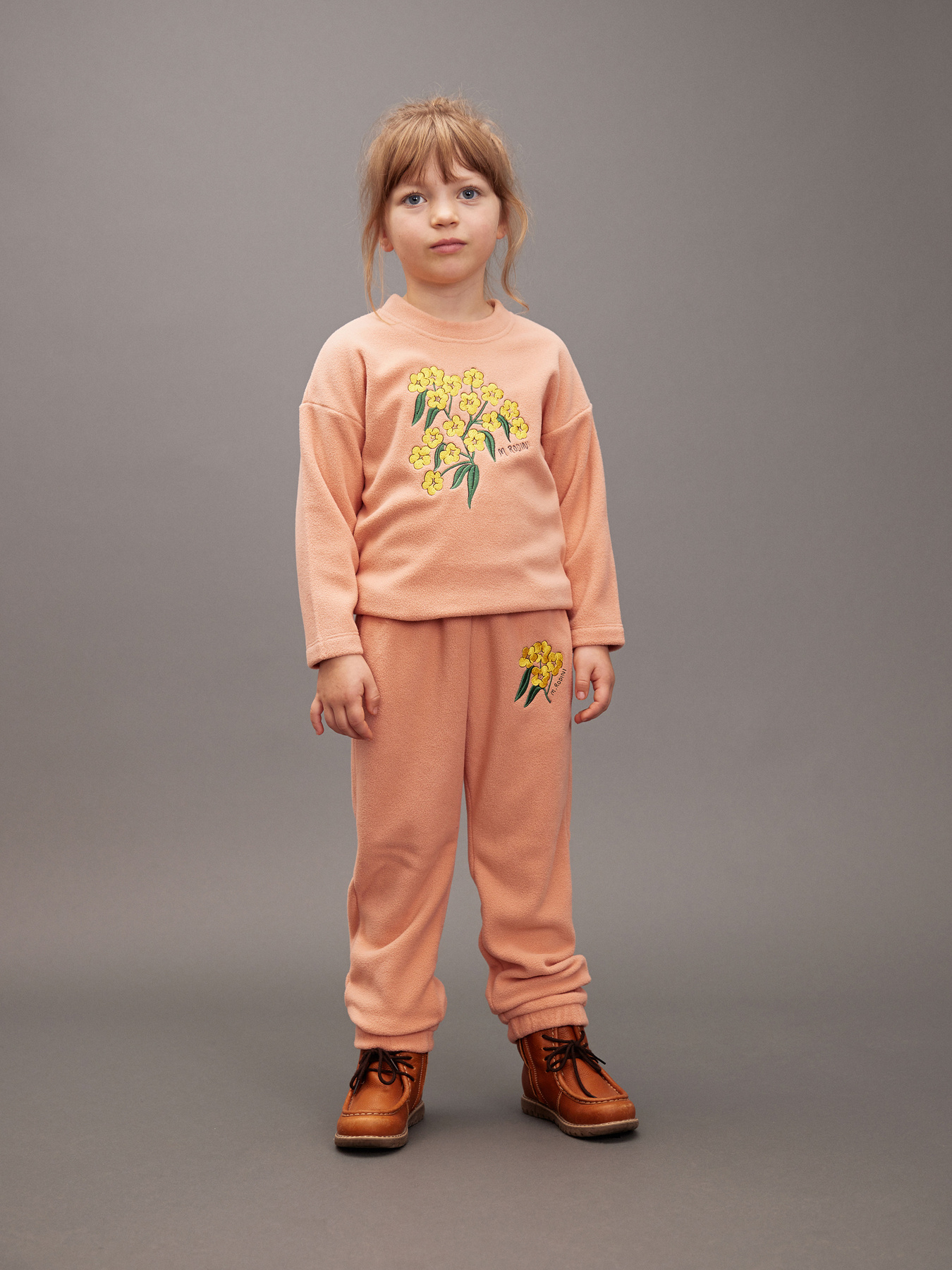 Alpine flowers fleece long sleeve top Pink | Mini Rodini
