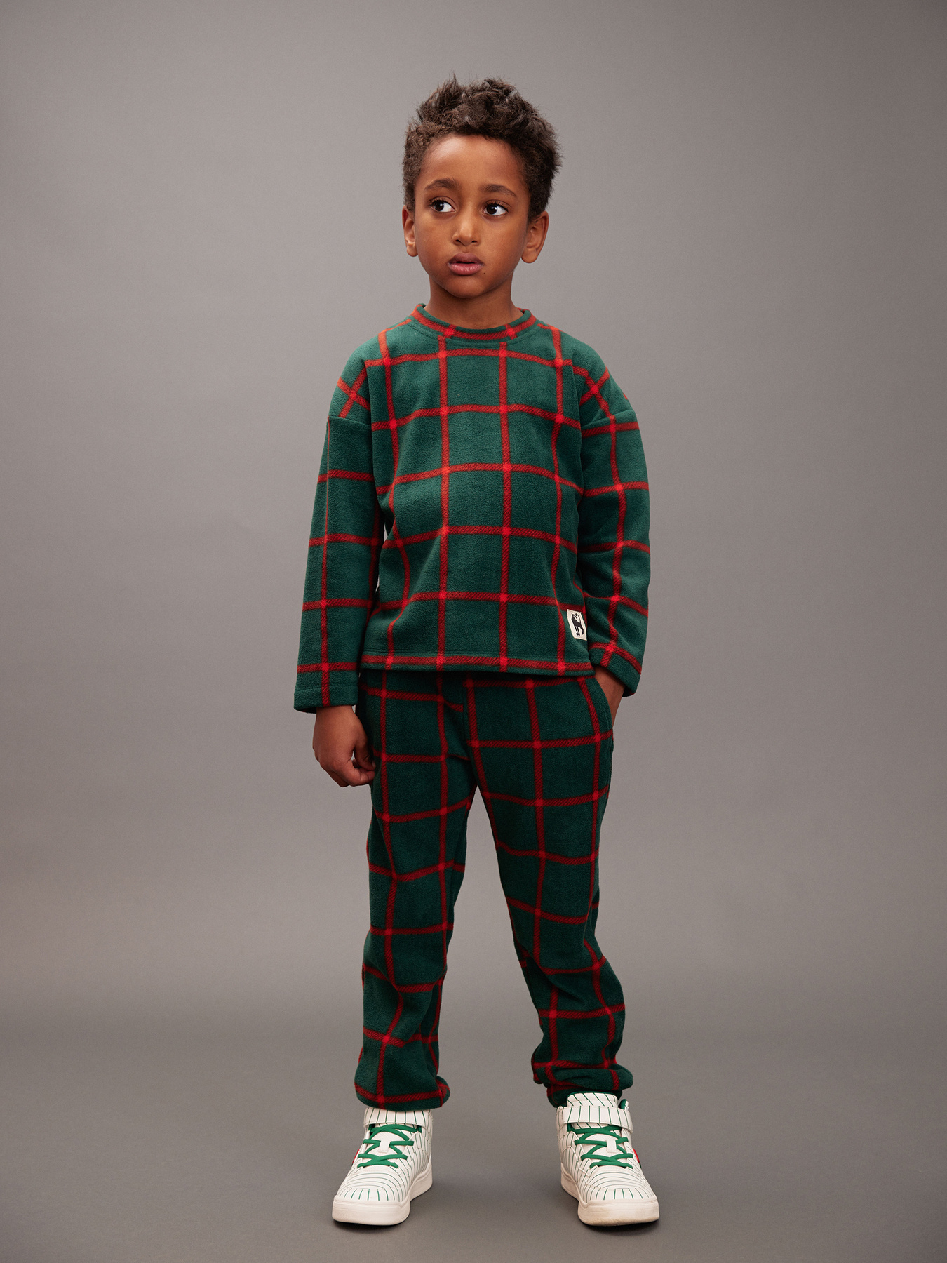 Plaid fleece trousers Green | Mini Rodini