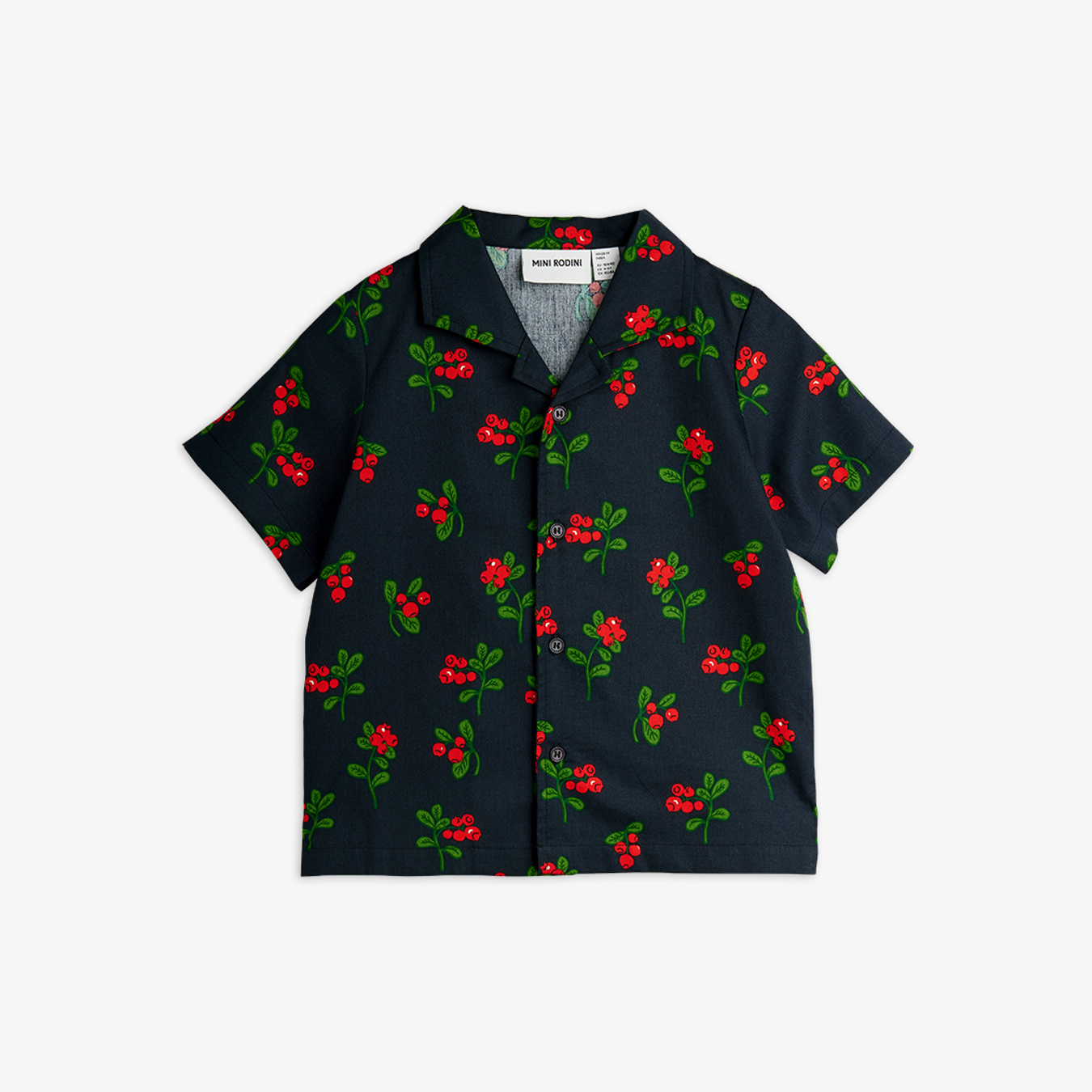 Lingonberries woven short sleeve shirt Black | Mini Rodini