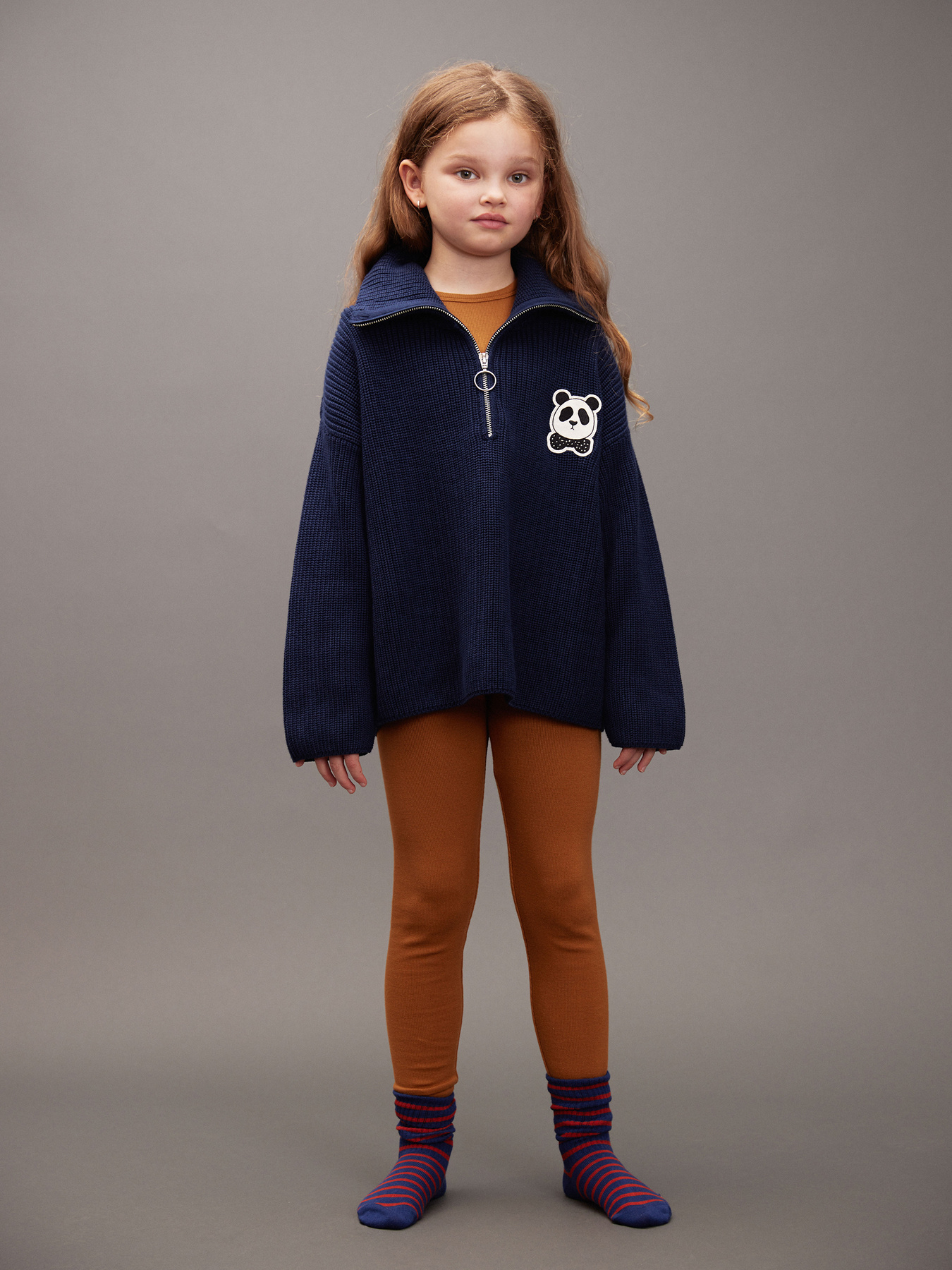 Panda chunky knit sweater Blue | Mini Rodini