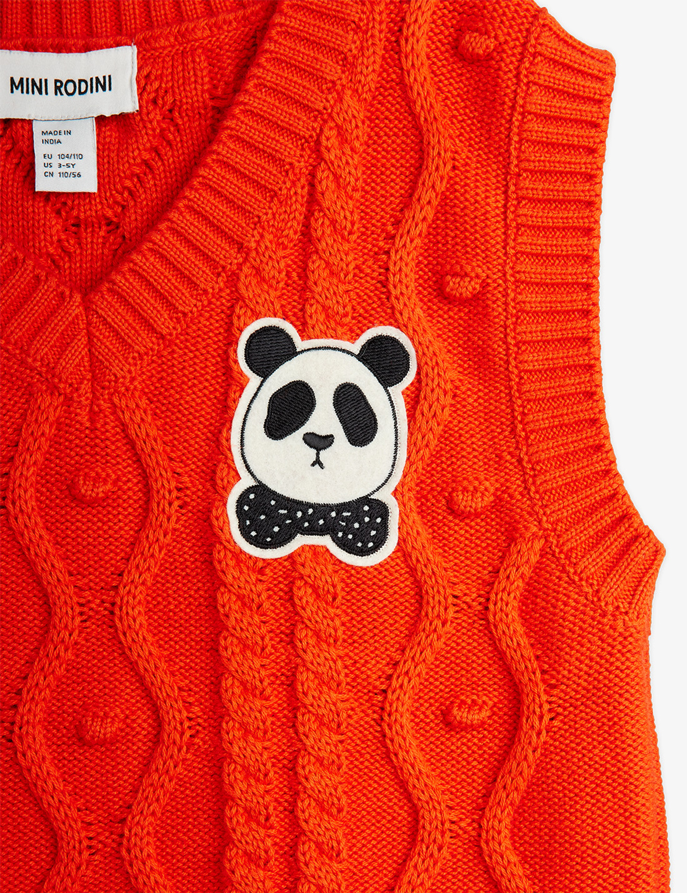 Panda cable knit slipover Red | Mini Rodini