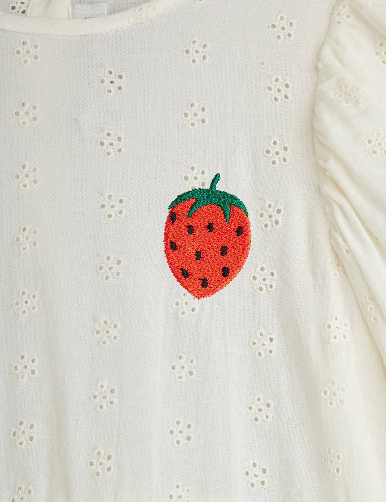 Strawberry schiffli woven dress White | Mini Rodini