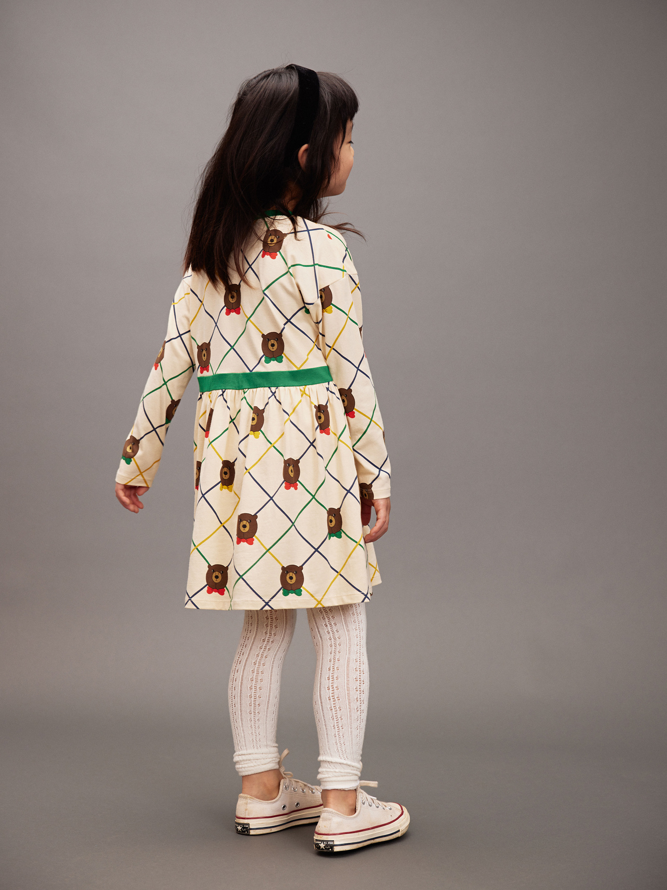 Bear check long sleeve dress Offwhite | Mini Rodini
