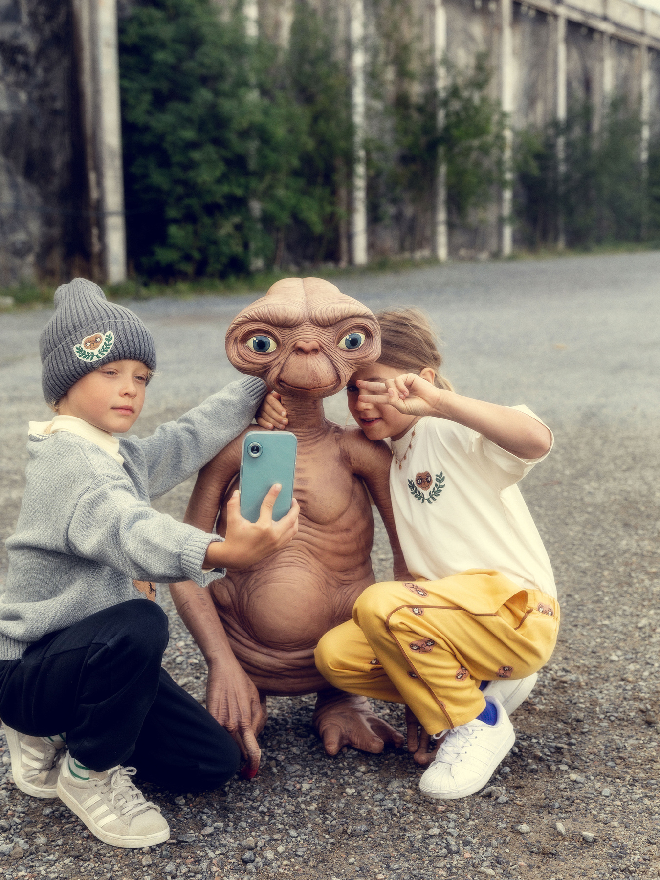 minirodini ミニロディーニ　ET 116/122 E.T. Woven Short Sleeve Dress Beige | Mini Rodini