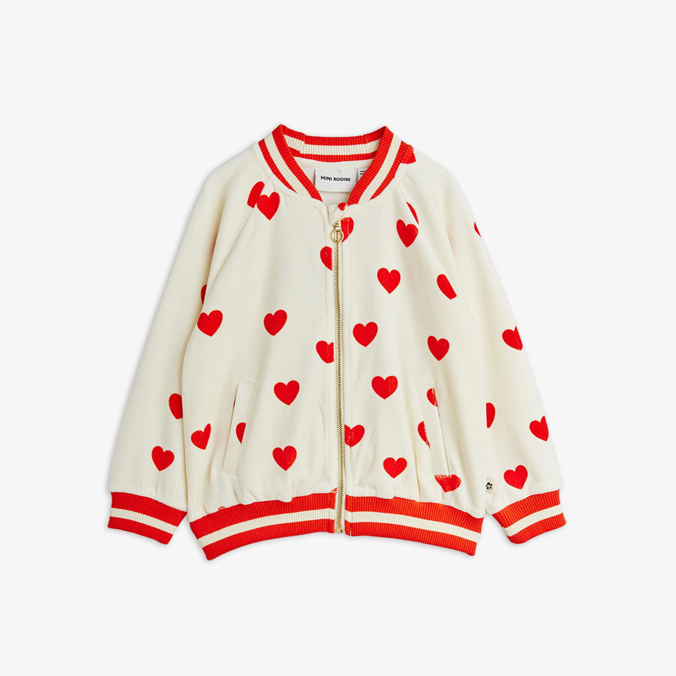 Hearts Velour Baseball Cardigan White | Mini Rodini