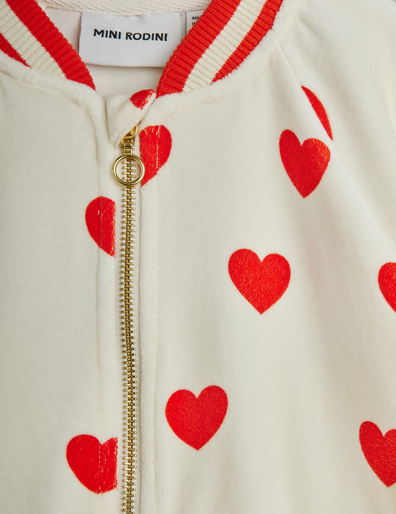 Hearts Velour Baseball Cardigan White | Mini Rodini