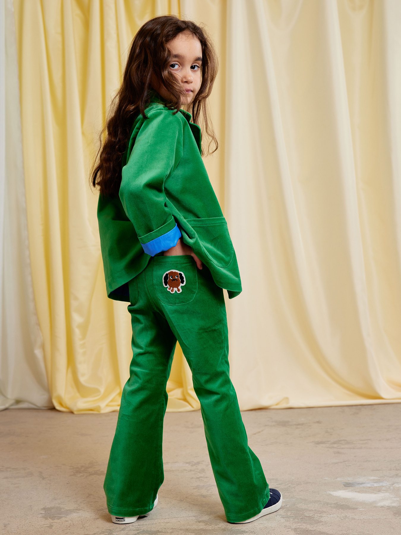 Doggie Patch Velvet Flared Trousers Green | Mini Rodini