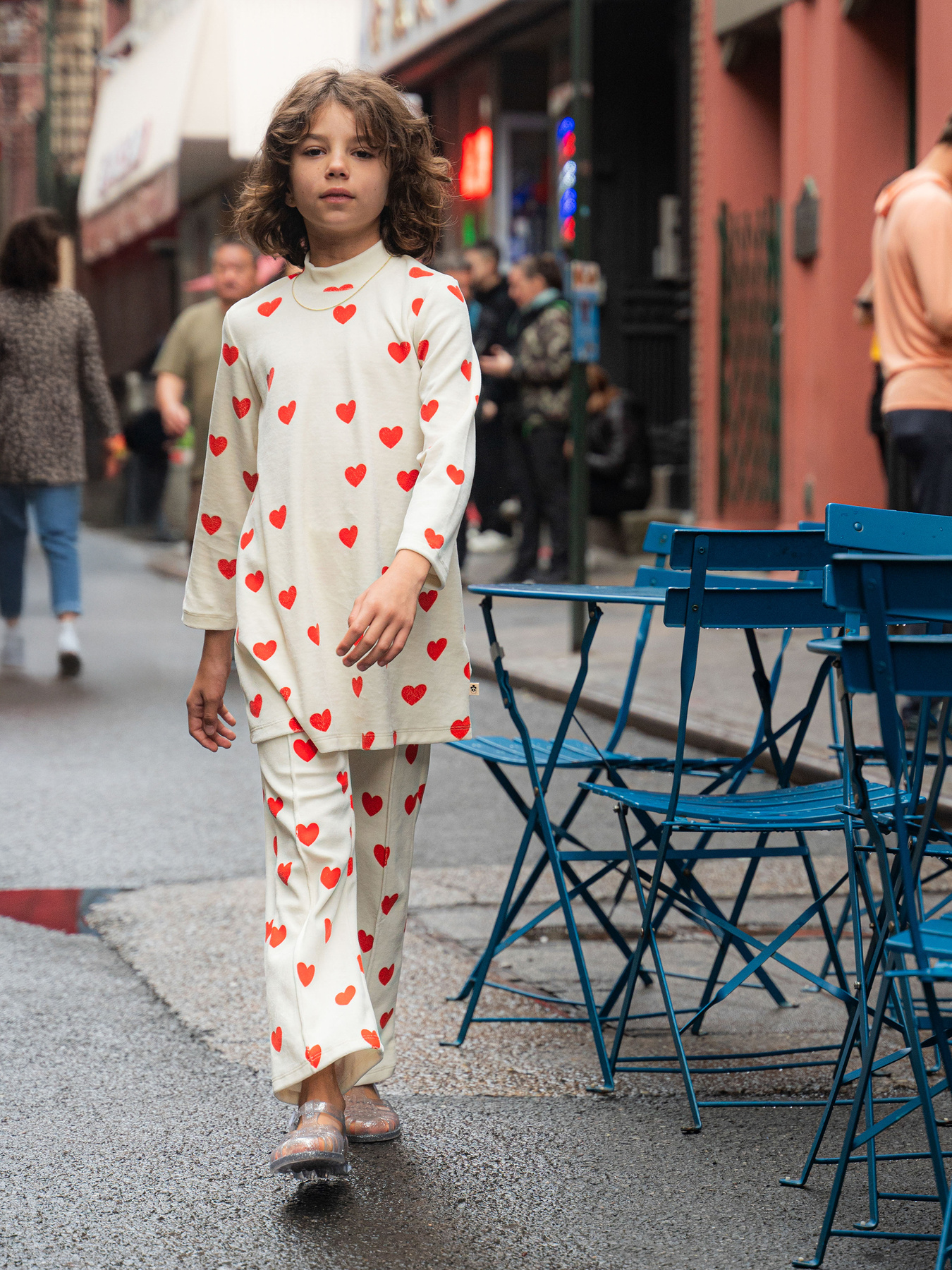 Hearts Velour Trousers White | Mini Rodini