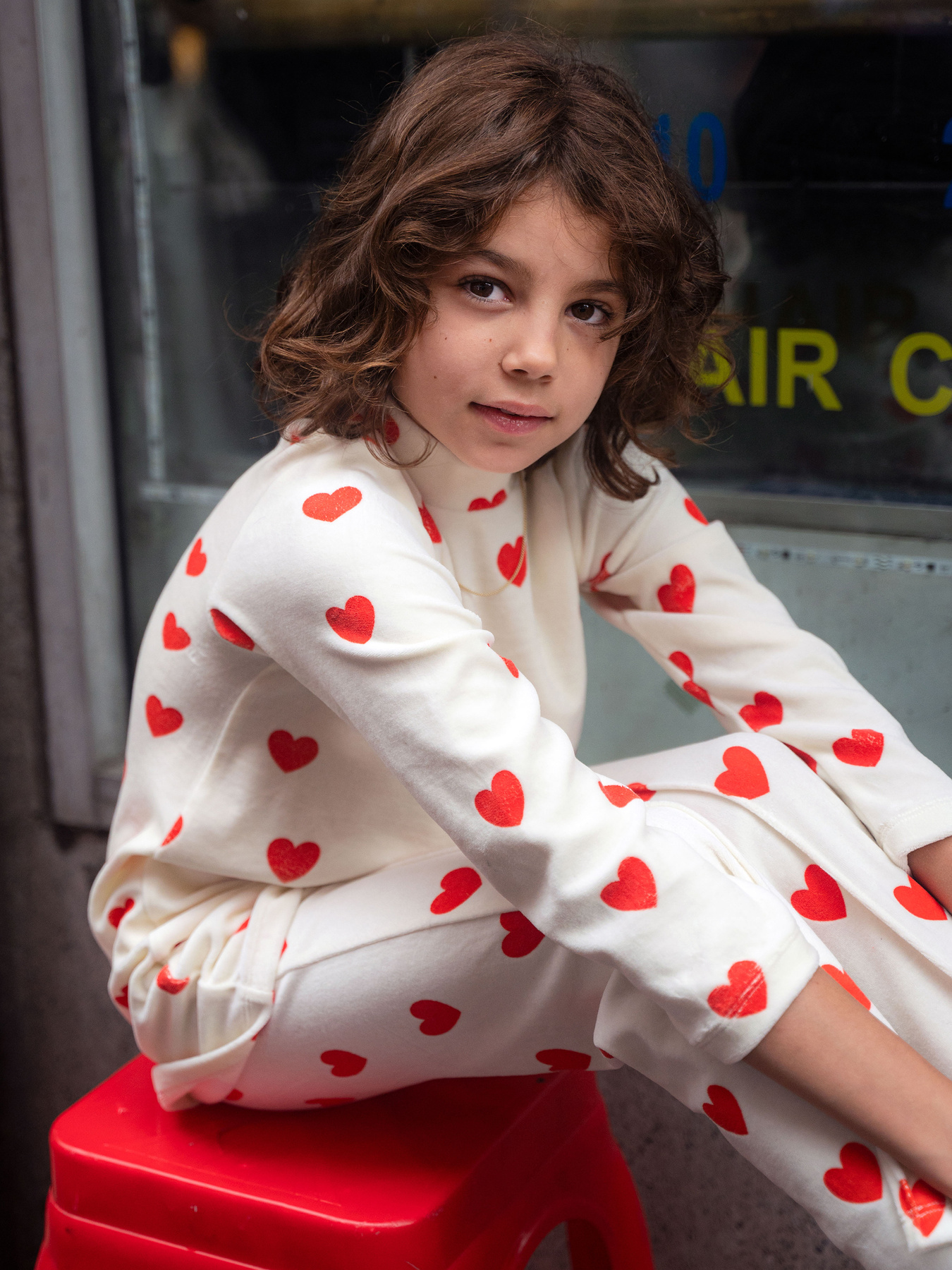 Hearts Velour Dress White | Mini Rodini