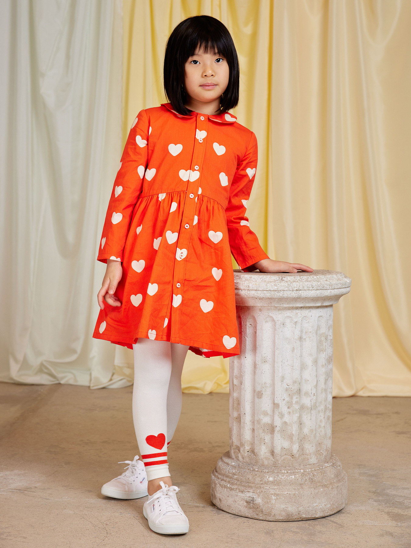 Hearts Woven Long Sleeve Dress Red | Mini Rodini