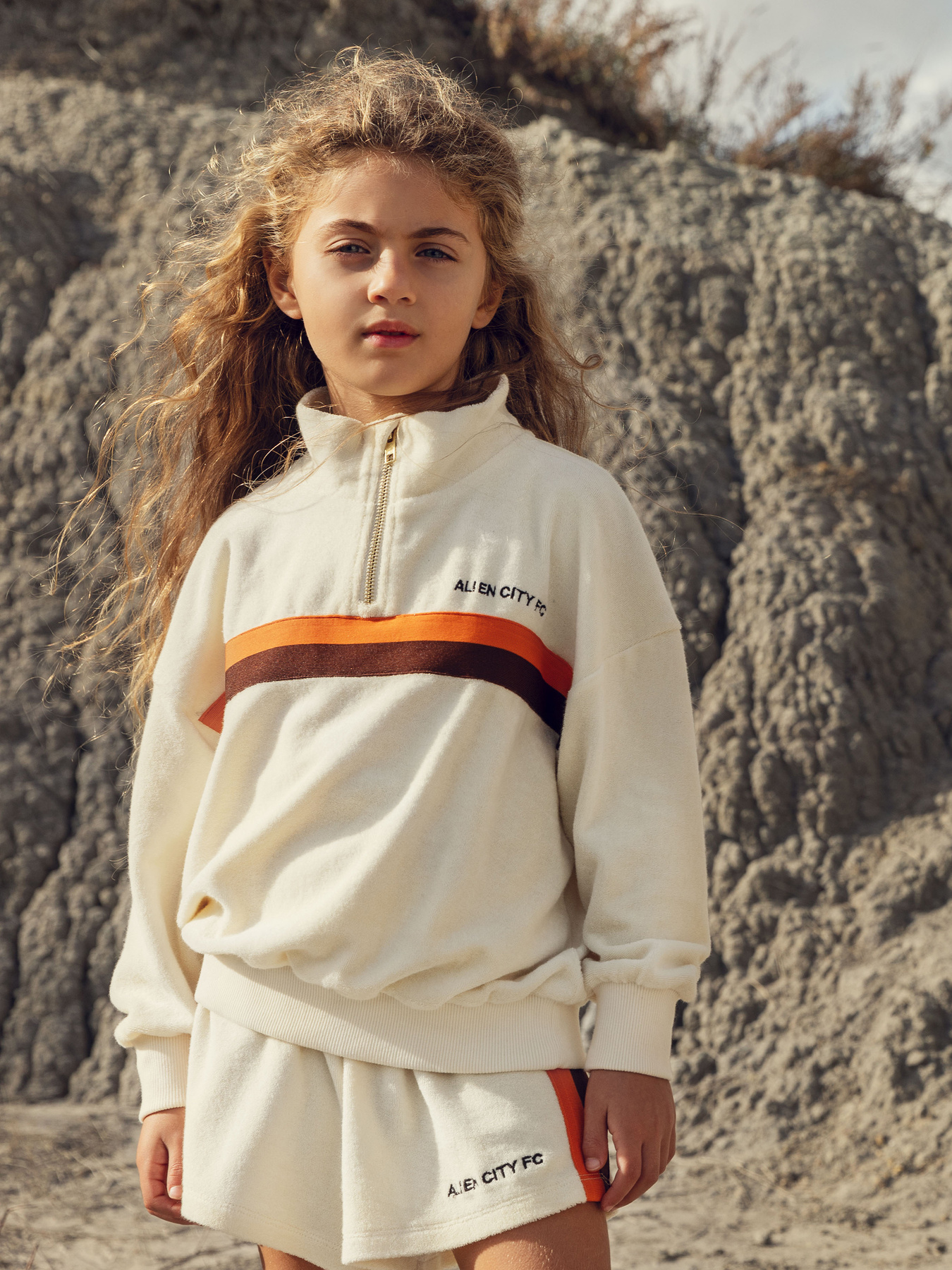 Alien City FC Half Zip Sweatshirt Offwhite | Mini Rodini