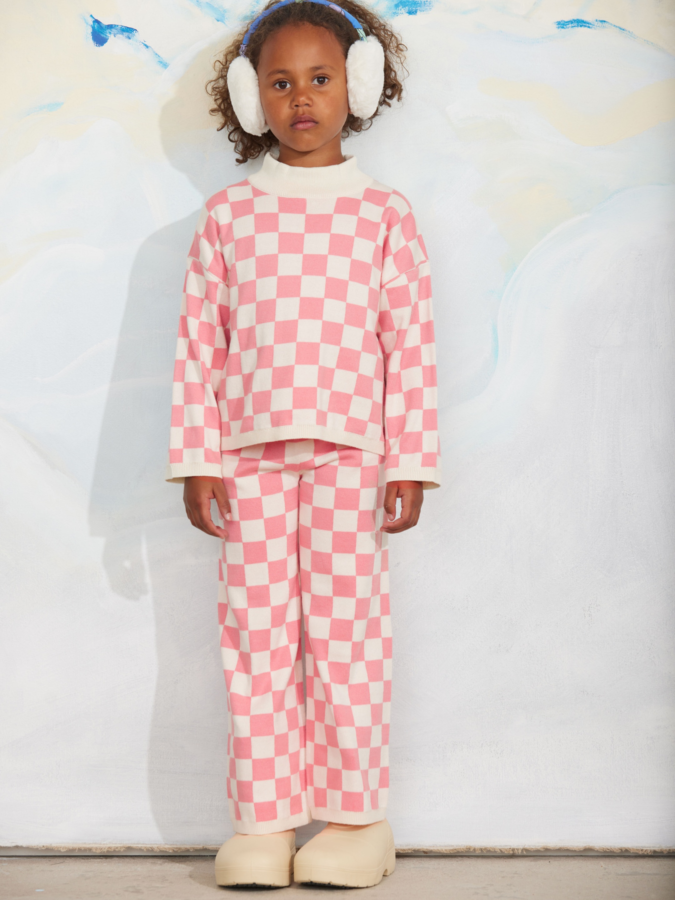 Chess check knitted trouser Brown | Mini Rodini | Mini Rodini