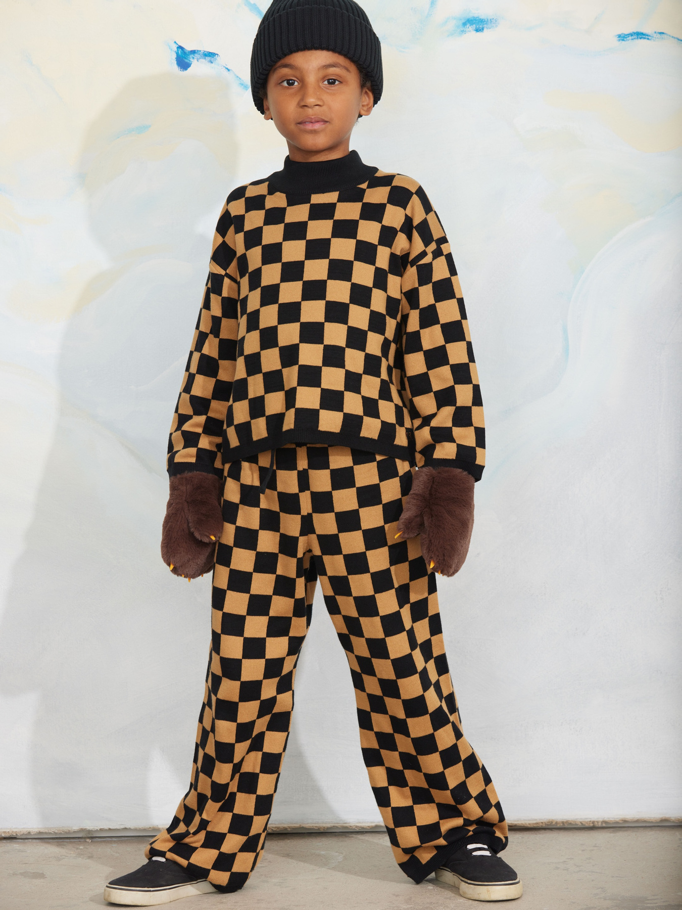 Chess check knitted trouser Brown | Mini Rodini
