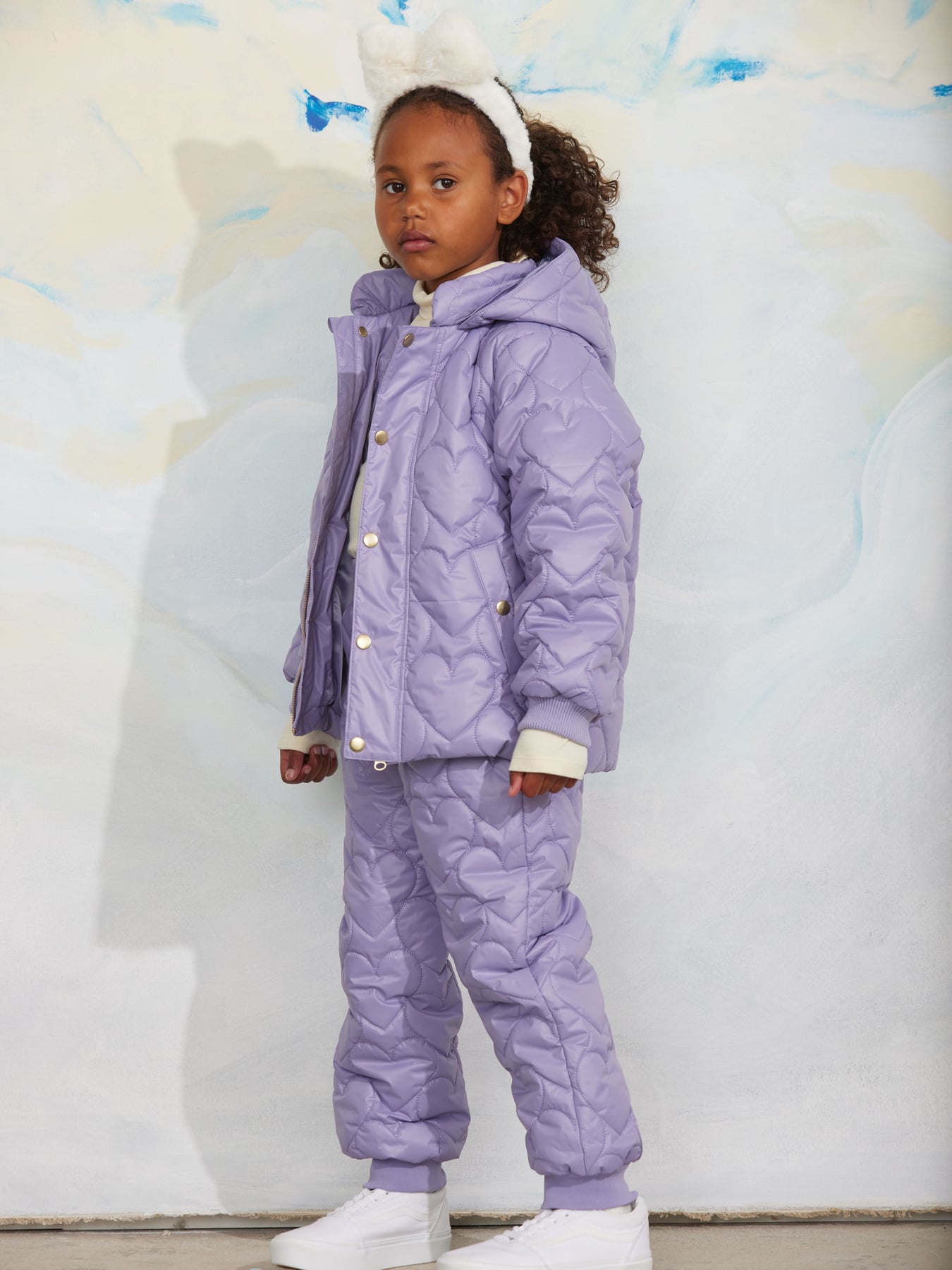mini rodini heart パフジャケット Heart quilted hooded puffer Purple | Mini Rodini