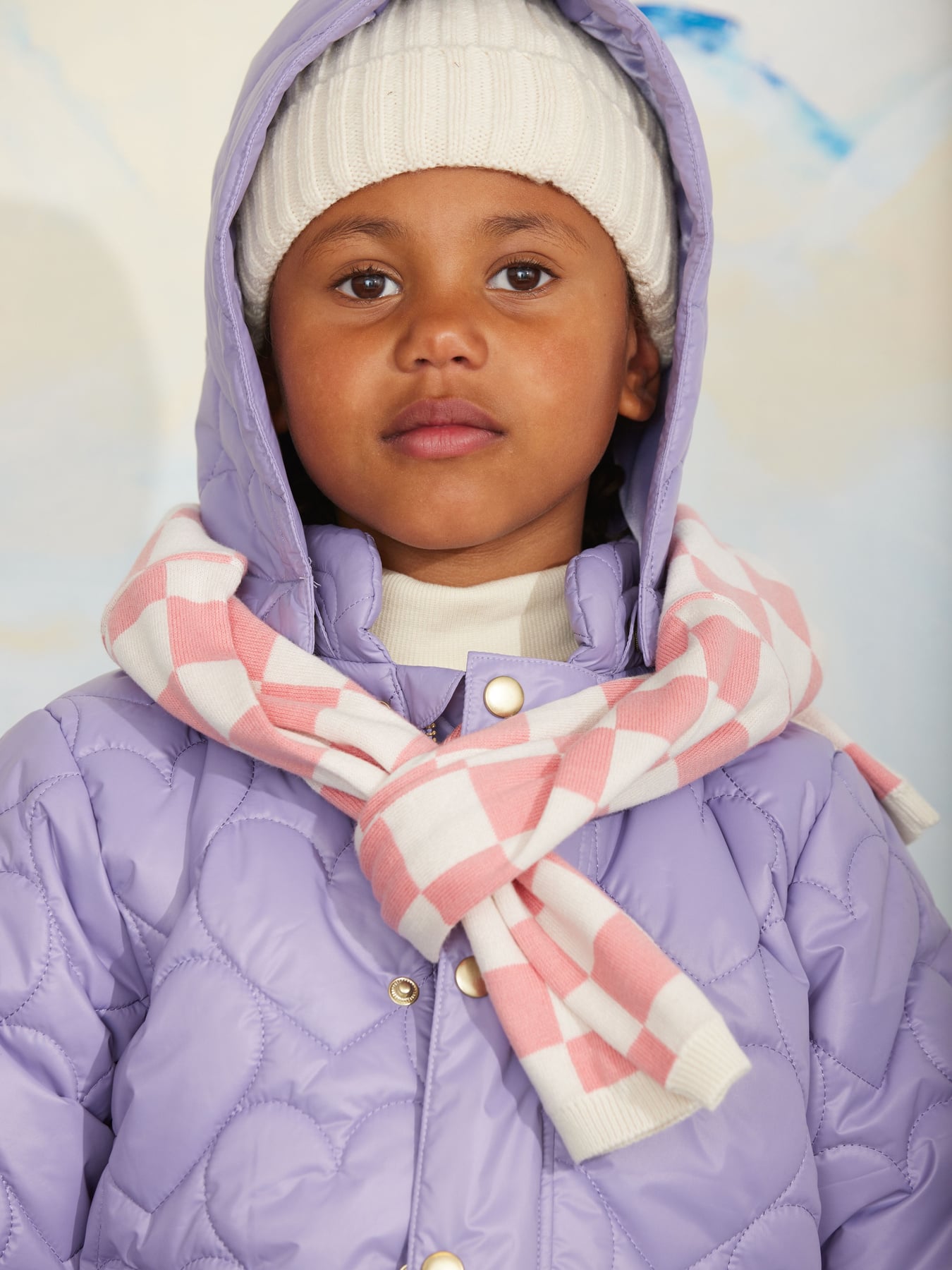 mini rodini heart パフジャケット Heart quilted hooded puffer Purple | Mini Rodini
