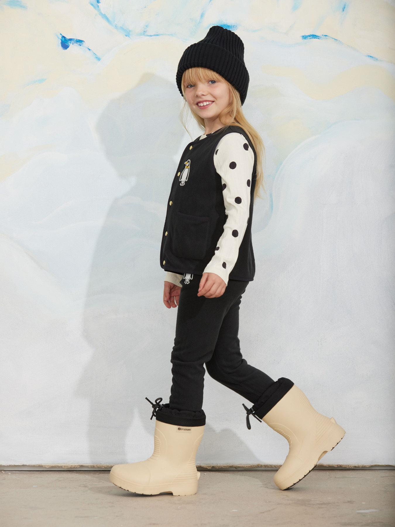 Penguin patch microfleece vest Black | Mini Rodini