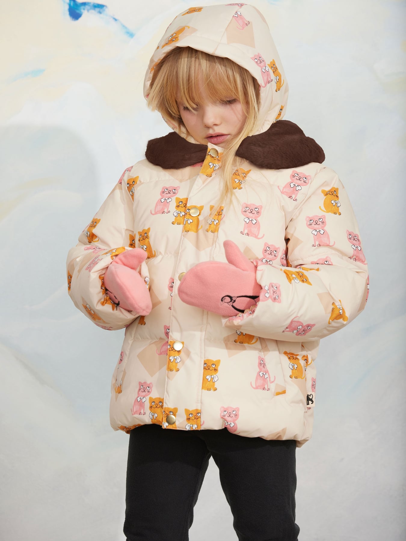 mini rodini☆ミニロディーニ　ボアジャケットブルゾン Kittens faux fur collar puffer jacket Multi | Mini Rodini