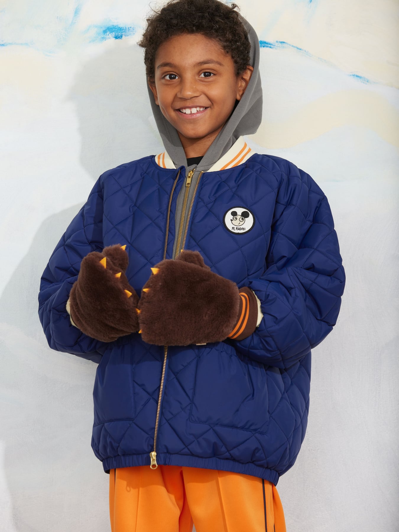 mini rodini☆ミニロディーニ　ボアジャケットブルゾン Ritzratz patch quilted puffer Blue | Mini Rodini